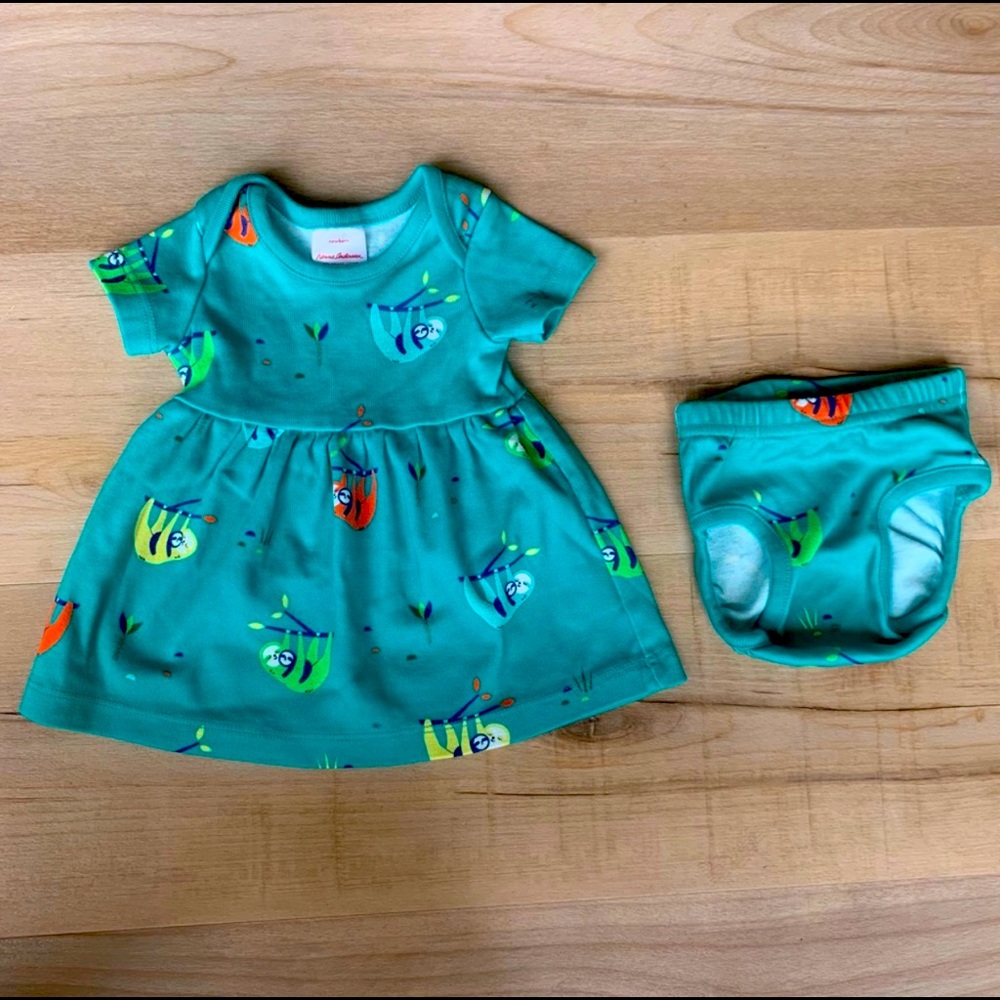 Hanna Anderson Teal sloth newborn dress